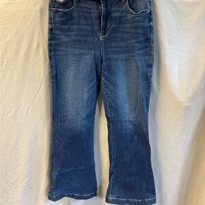 American Eagle Outfitters Dark Blue super Hi Rise Flare Jeans sz 16 EUC